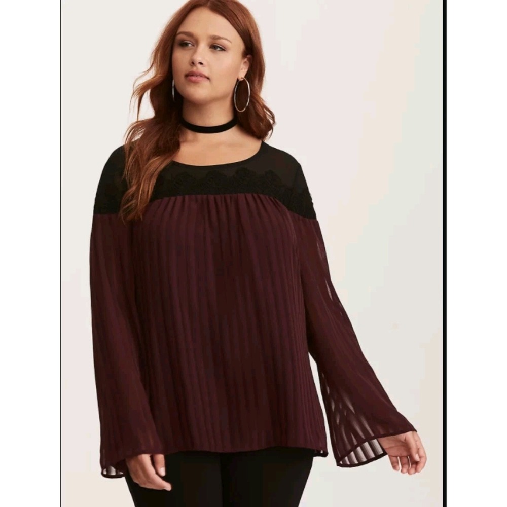 Torrid Y2K Dark Feminine Romantic Lace Top Burgundy Pleated 3X Witchy Whimsigoth